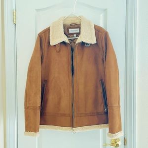 Calvin Klein Mens Faux Leather Bomber Jacket